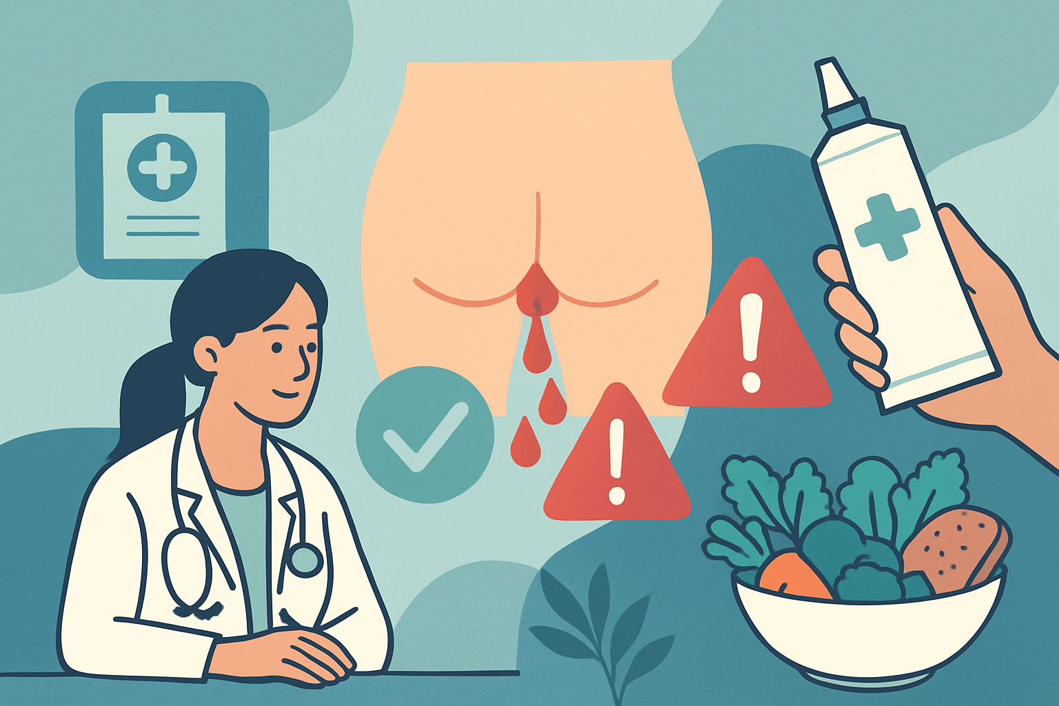 Medizinische Darstellung von Hämorrhoiden-Blutungen und deren Behandlungsmöglichkeiten